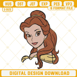 belle princess embroidery designs, disney beauty and the beast princess embroidery files