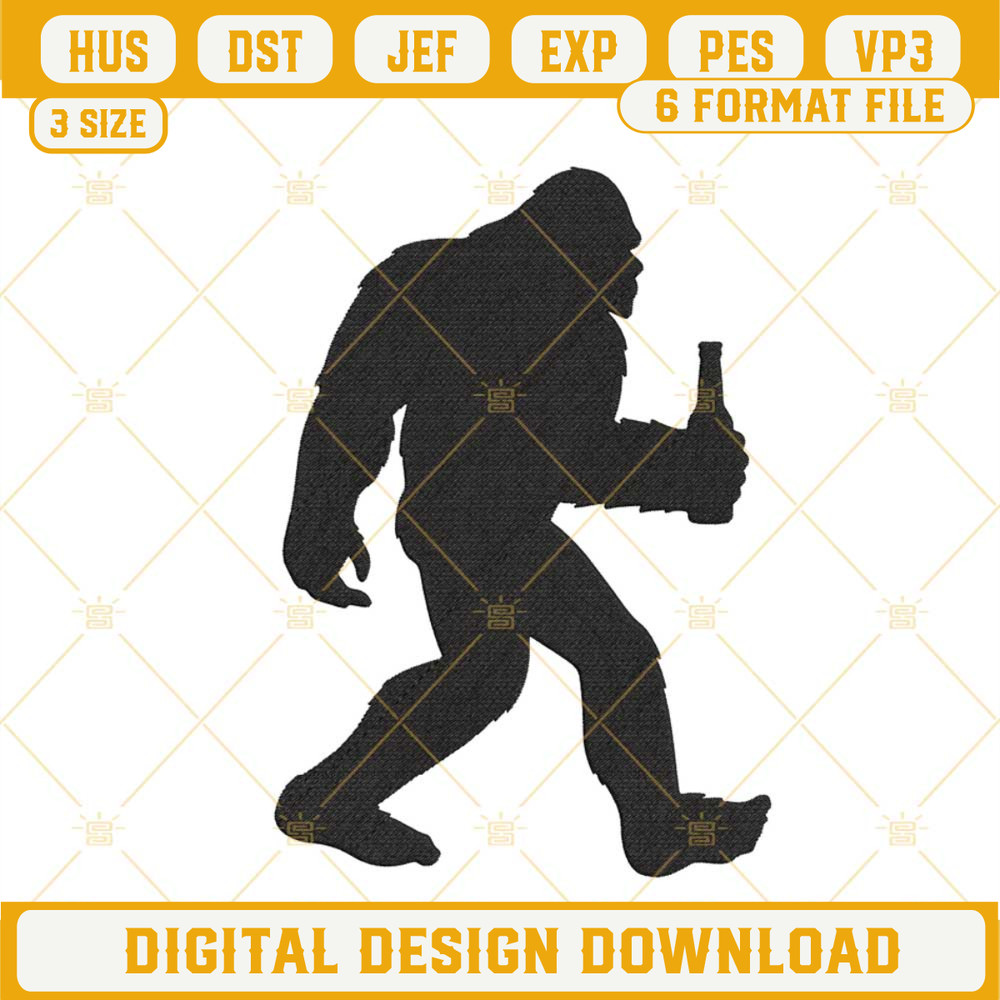 Bigfoot Beer Embroidery Designs, Sasquatch Drinking Embroidery Files.jpg