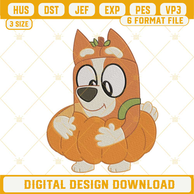 Bingo Heeler Pumpkin Embroidery Designs, Bluey Halloween Embroidery Files.jpg