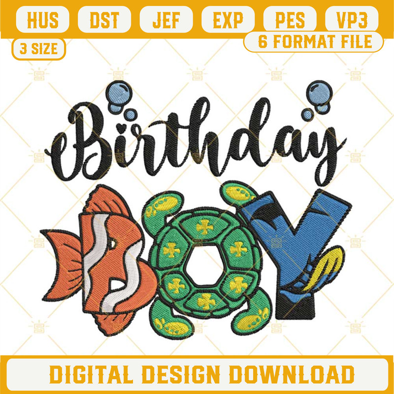Birthday Boy Nemo Embroidery File, Dory Fish Embroidery Designs.jpg