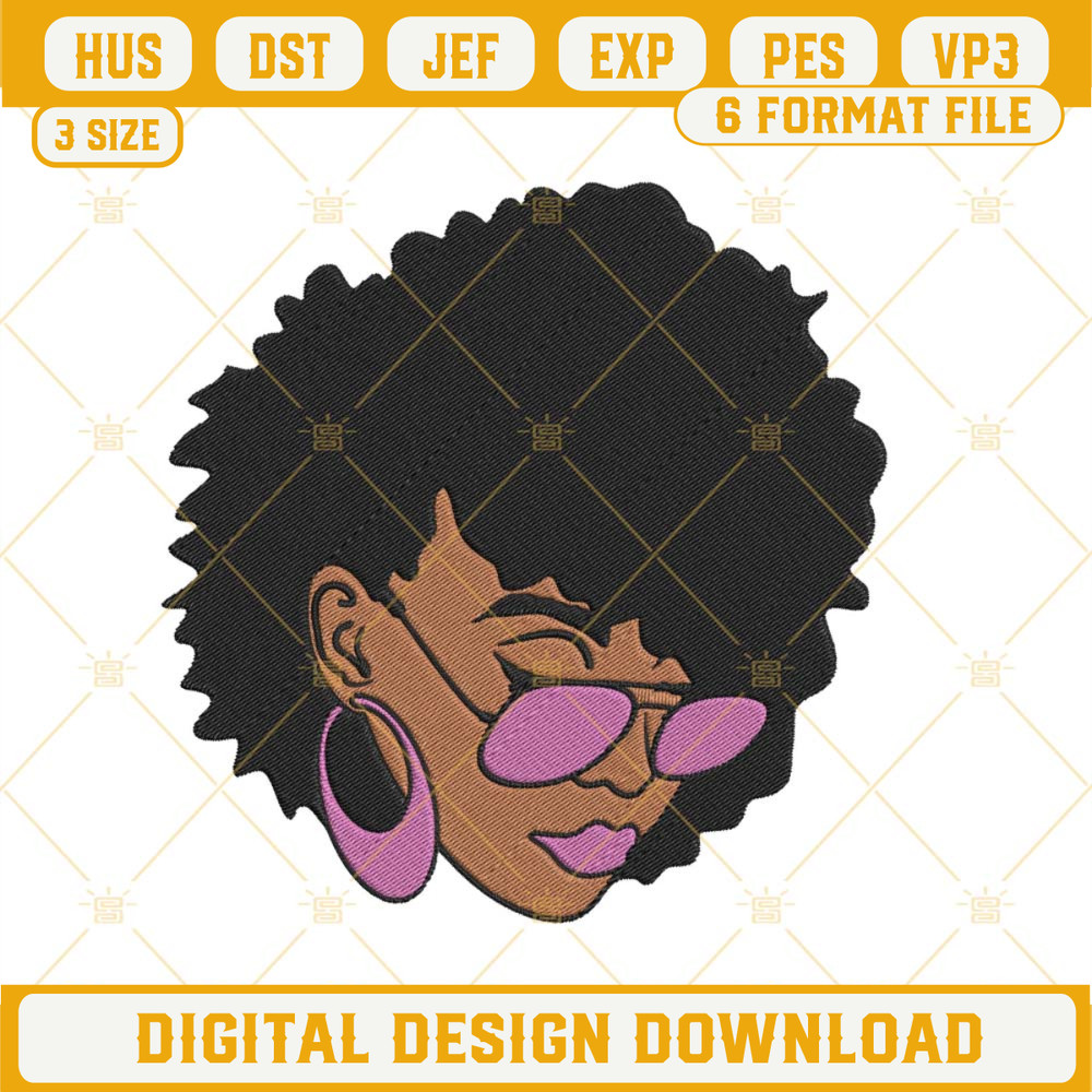 Black Woman With Glasses Embroidery File, Black History Embroidery Design.jpg