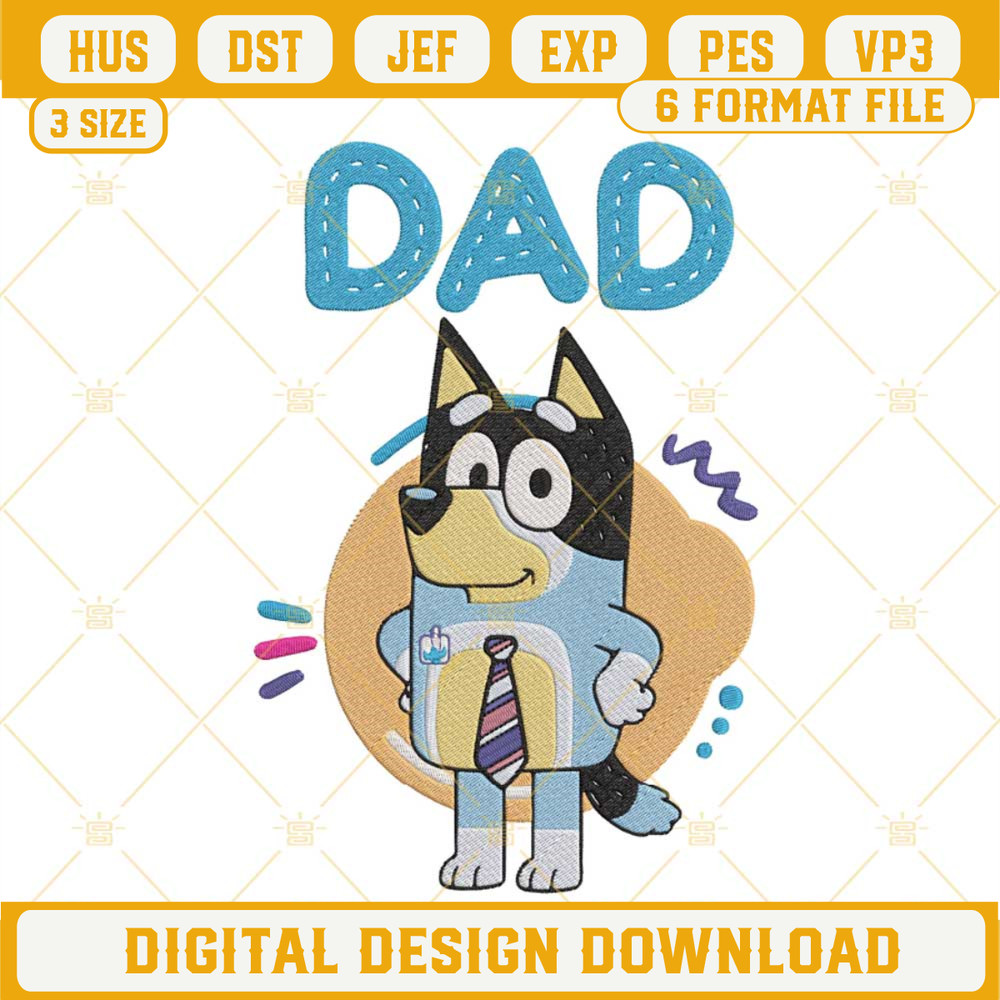Bluey Dad Embroidery Design, Bandit Bluey Embroidery File.jpg