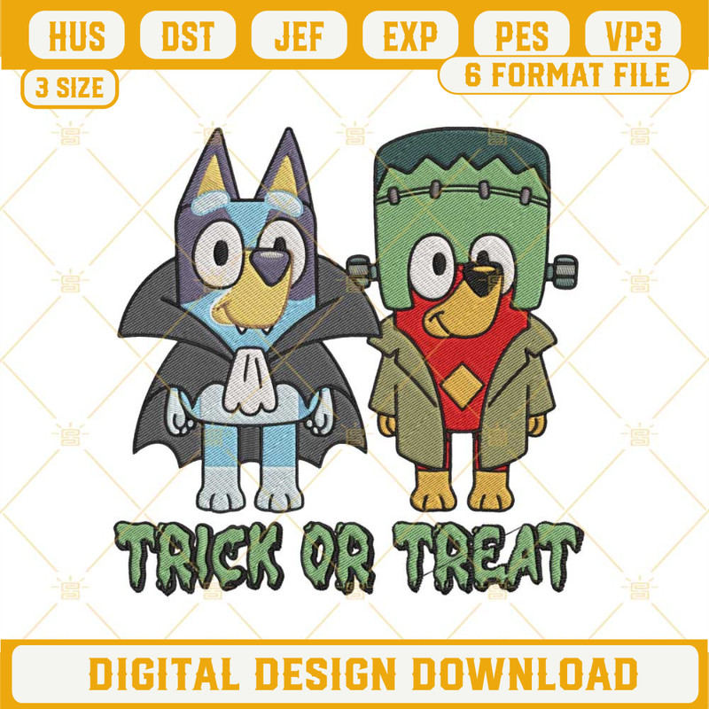 Bluey Frankenstein Trick Or Treat Halloween Embroidery Design Files.jpg