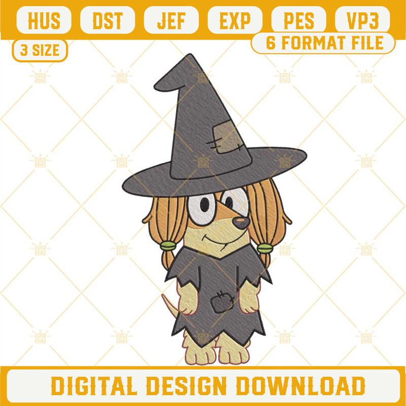Bluey Indy Witchy Halloween Embroidery Designs, Bluey Heeler Halloween Embroidery Files.jpg