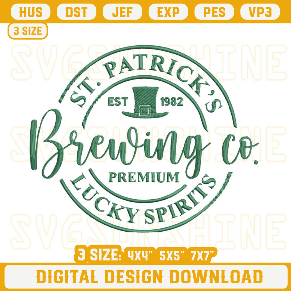 Brewing Co St. Patrick's Day Embroidery Designs, Lucky Spirits Machine Embroidery Design File.jpg