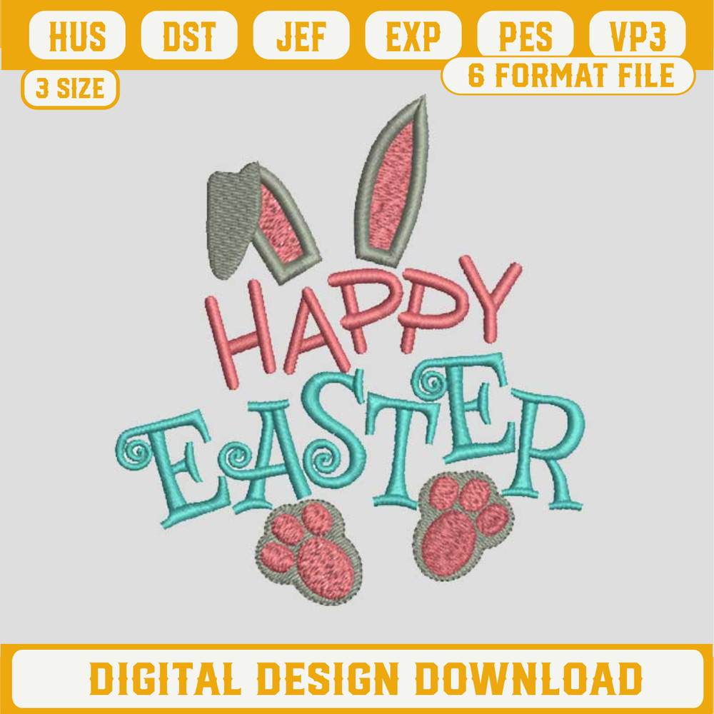 Bunny Happy Easter Embroidery Design, Bunny Happy Easter Embroidery Files, Easter Machine Embroidery Design.jpg