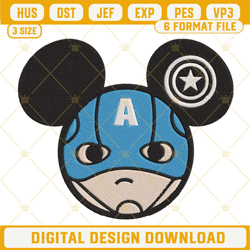 captain america mickey mouse ears embroidery design