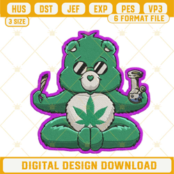 Care Bears Weed Embroidery Designs, Stoned Bear Machine Embroidery Files