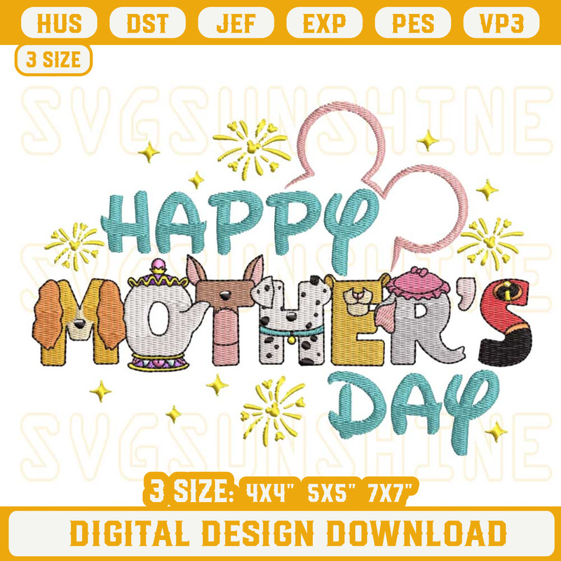 Cartoon Happy Mother's Day Embroidery Design Files.jpg