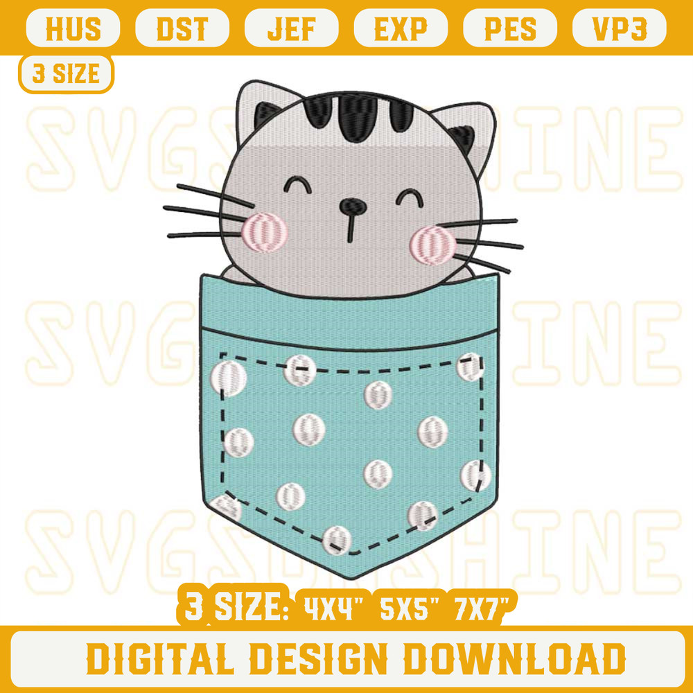 Cat In Pocket Machine Embroidery Designs, Baby Cat Embroidery Designs.jpg
