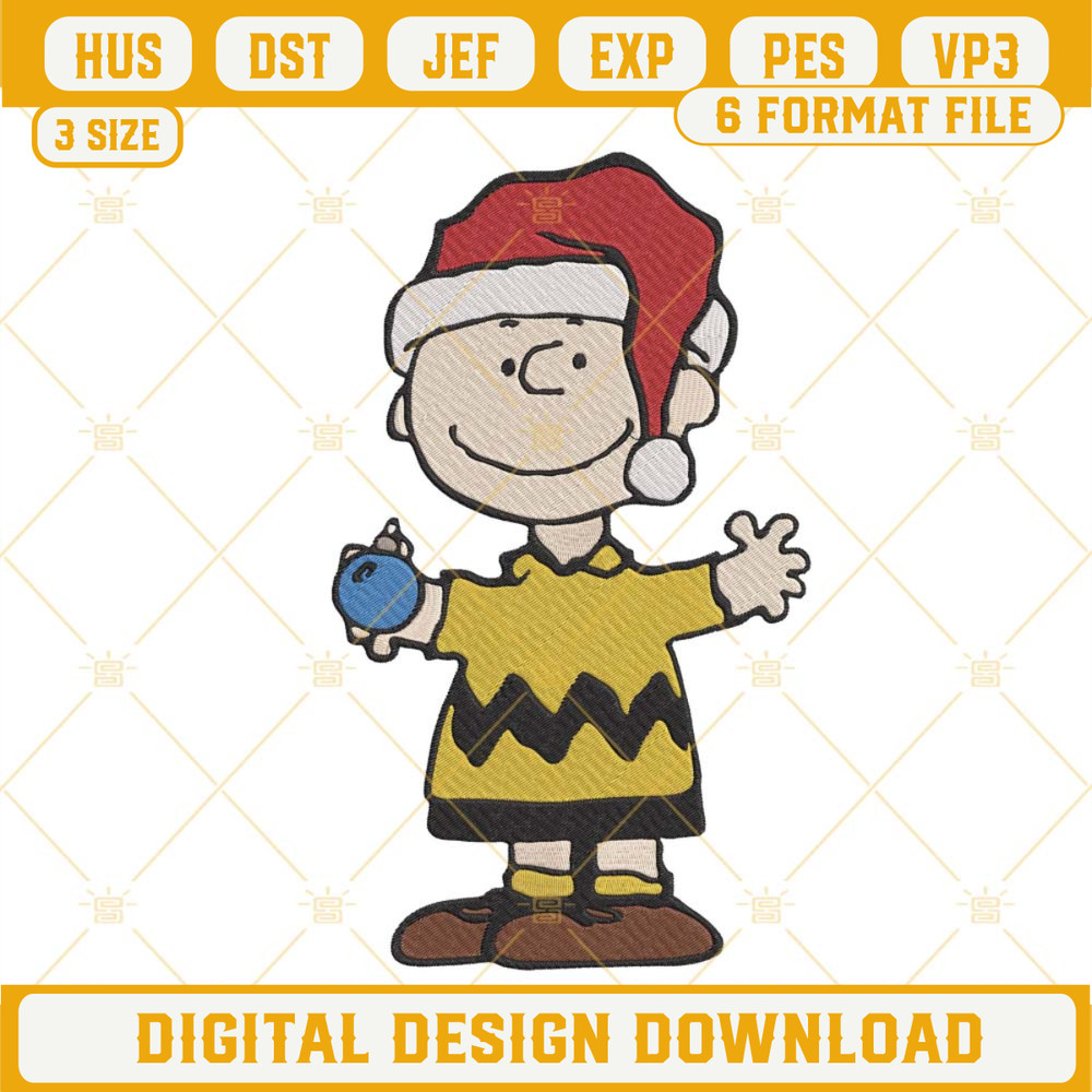 Charlie Brown With Santa Hat Embroidery Files, Snoopy Christmas Embroidery Designs.jpg