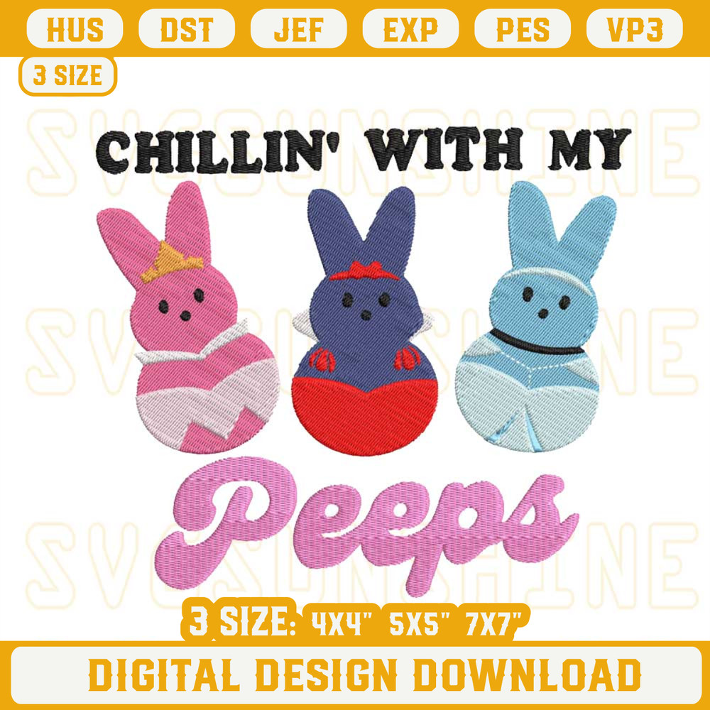 Chillin With My Peeps Embroidery Files, Easter Disney Princess Embroidery Designs.jpg
