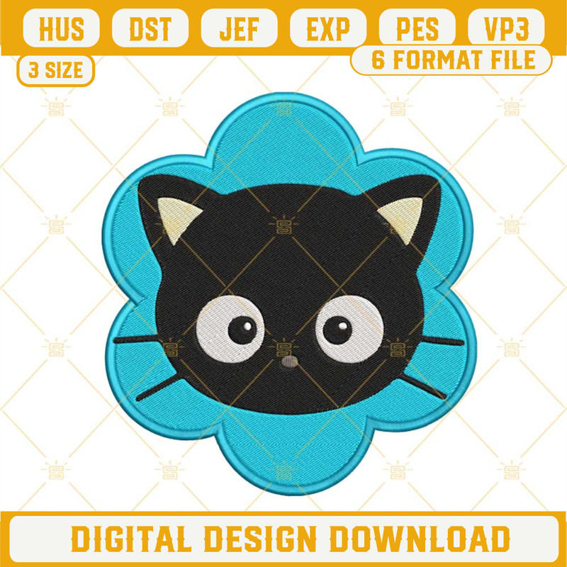 Chococat Face Flower Embroidery Designs, Sanrio Black Cat Embroidery Files.jpg