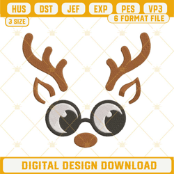 christmas reindeer face embroidery design file