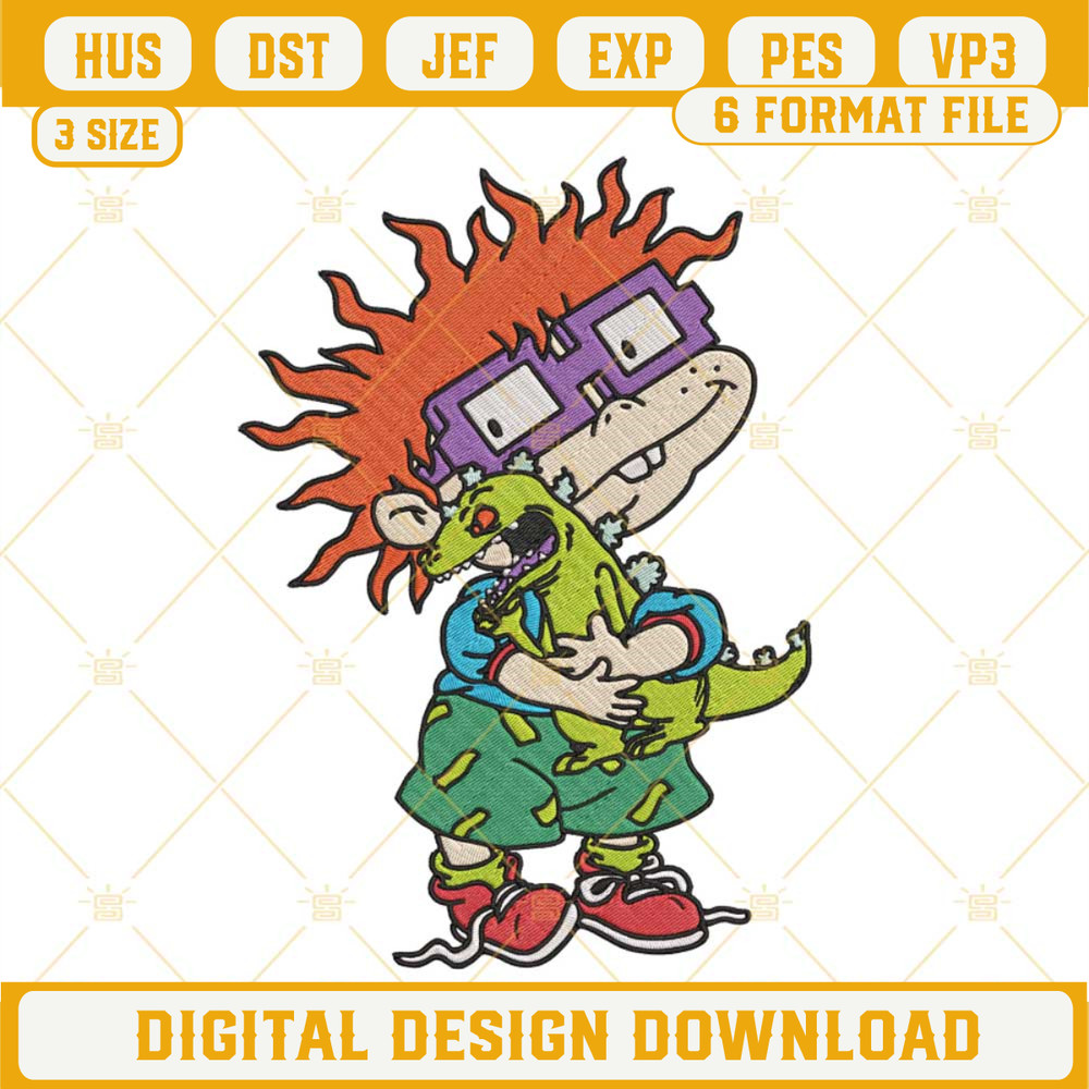 Chuckie Finster With Reptar Embroidery Design, Rugrats Embroidery File.jpg