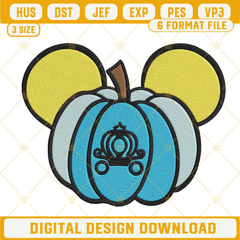 Cinderella Princess Pumpkin Mickey Ears Embroidery Design, Cinderella Halloween Embroidery File.jpg