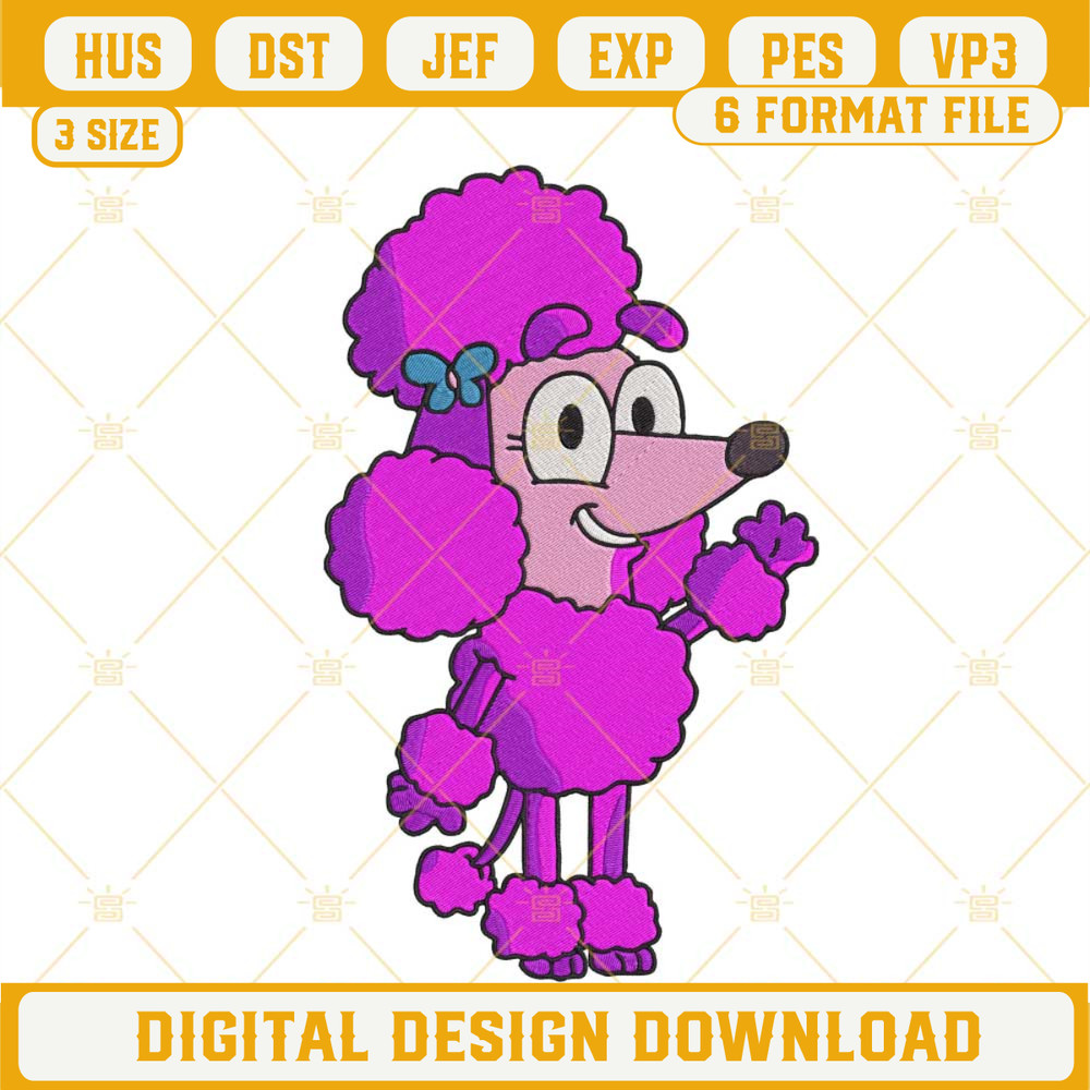 Coco Bluey Embroidery Design, Pink Poodle Dog Cartoon Embroidery File Download.jpg