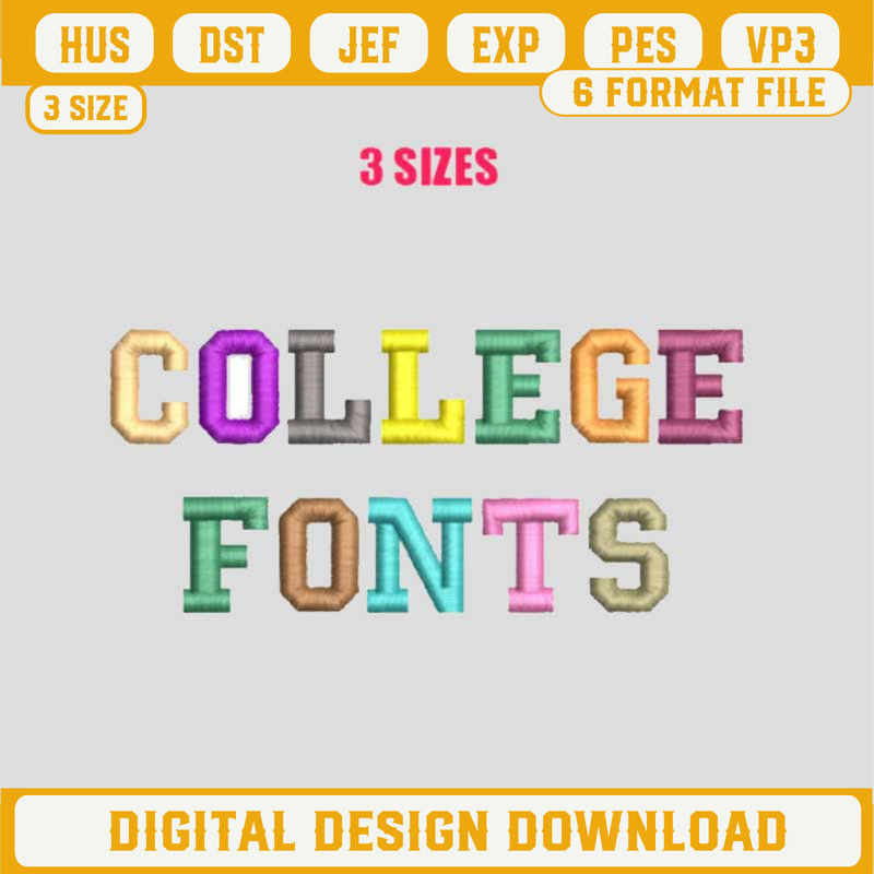 College Fonts Embroidery Design, Fonts Embroidery Files, Fonts Machine Embroidery Design.jpg