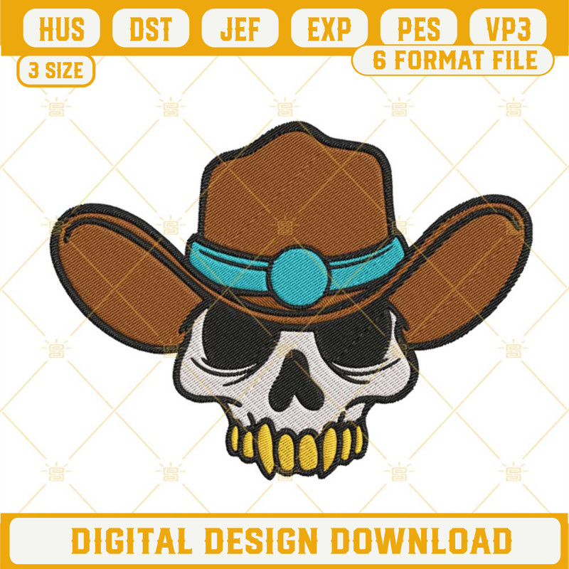 Cowboy Skull Skellington Embroidery Designs, Western Cowboy Halloween Machine Embroidery Files.jpg