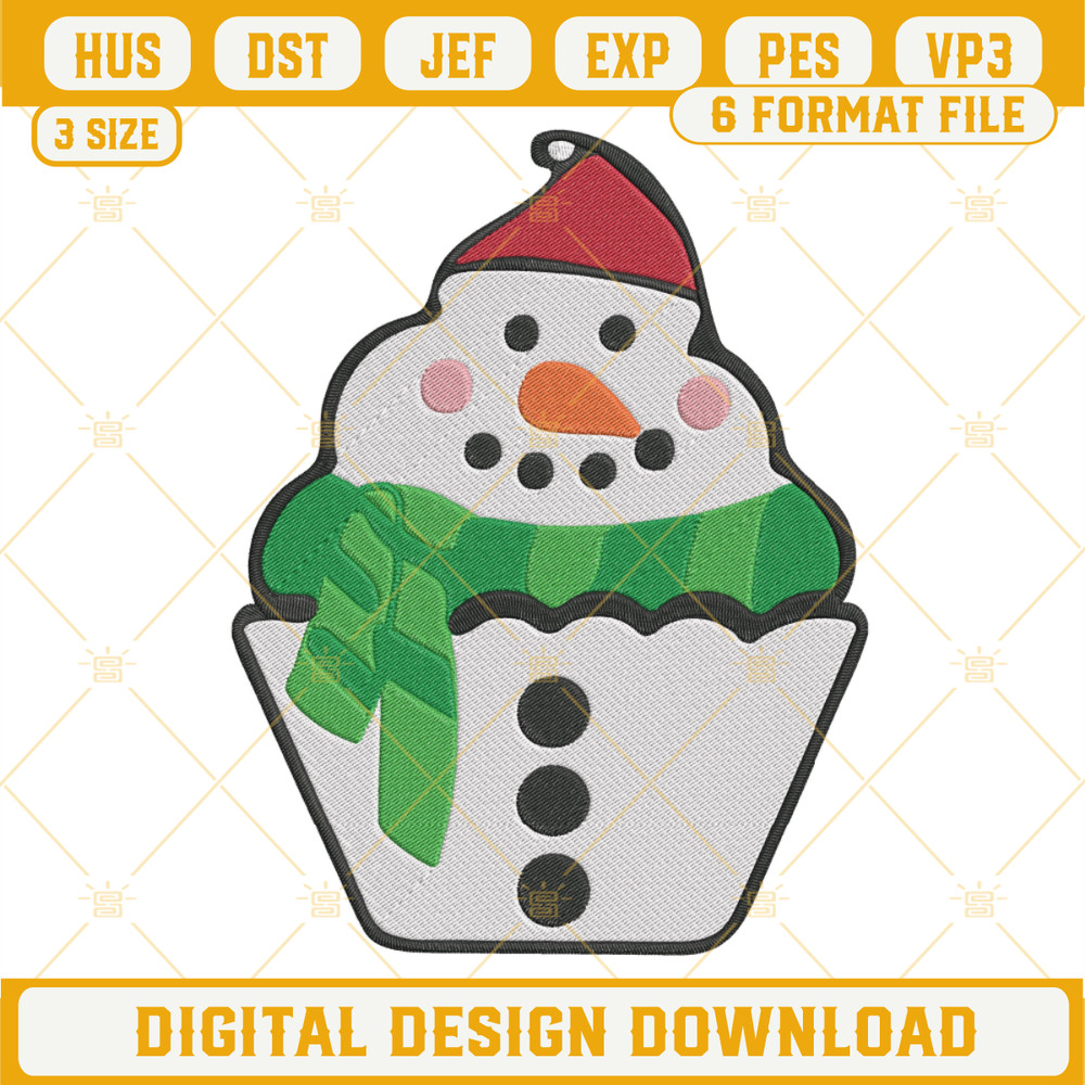 Cupcake Snowman Christmas Embroidery Design File.png