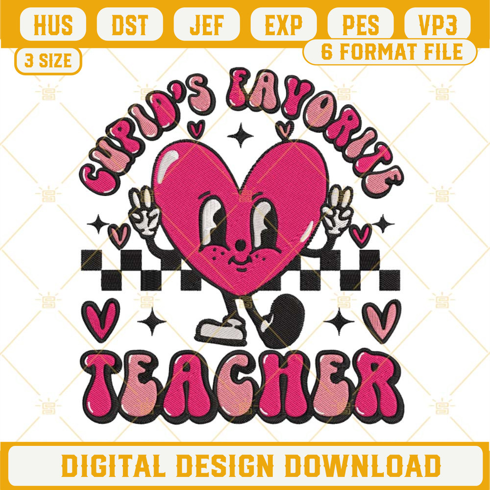 Cupid's Favorite Teacher Embroidery Files, Funny Valentine Embroidery Designs.jpg