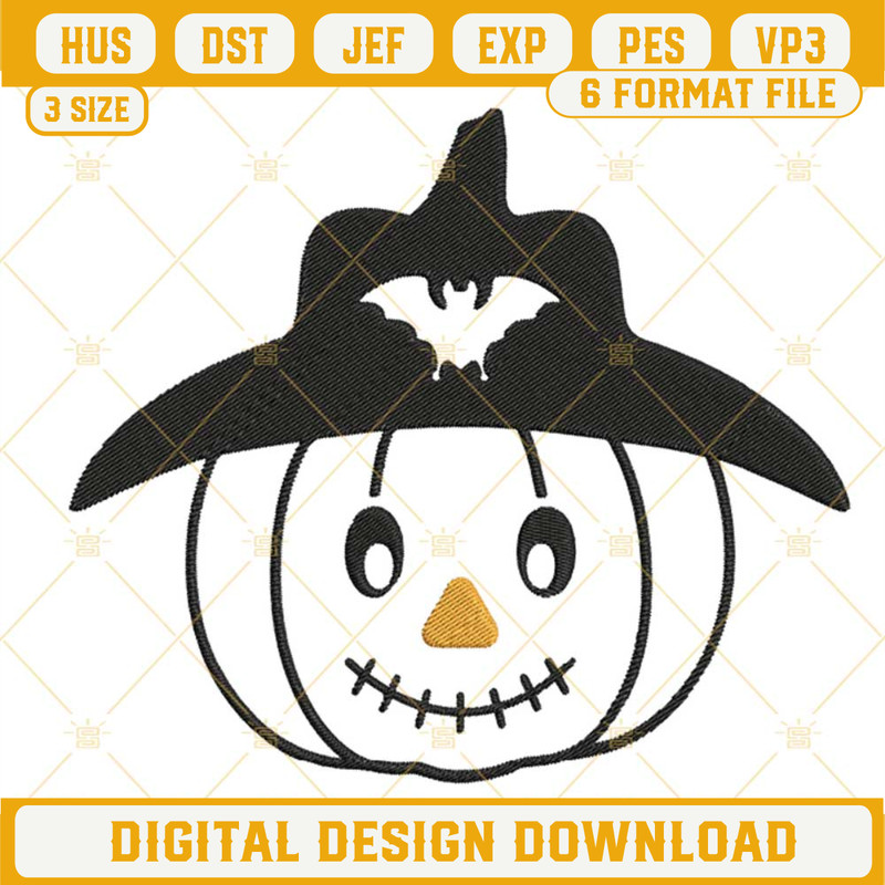 Cute Pumpkin With Hat Embroidery Designs, Kid Halloween Embroidery Files.jpg