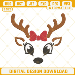 cute reindeer face christmas embroidery design file