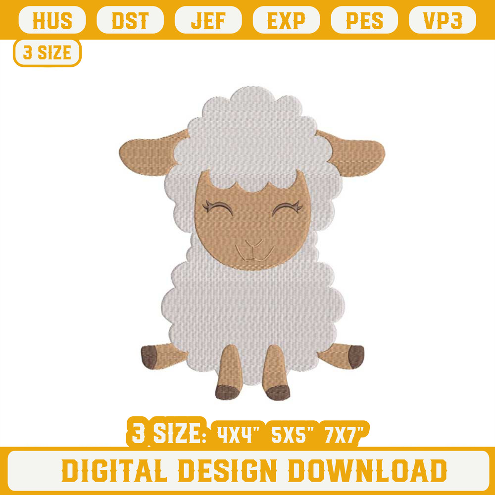 Cute Sheep Embroidery Design File, Baby Sheep Sitting Embroidery Designs.jpg