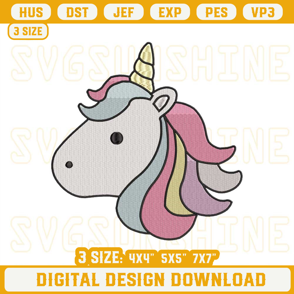 Cute Unicorn Head Embroidery Pattern, Pretty Unicorn Magical Rainbow Machine Embroidery Designs.jpg