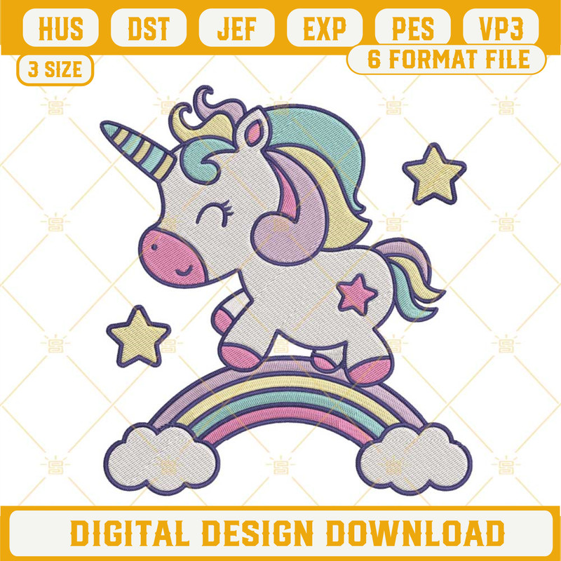 Cute Unicorn On Rainbow Embroidery Design, Kids Embroidery File.jpg