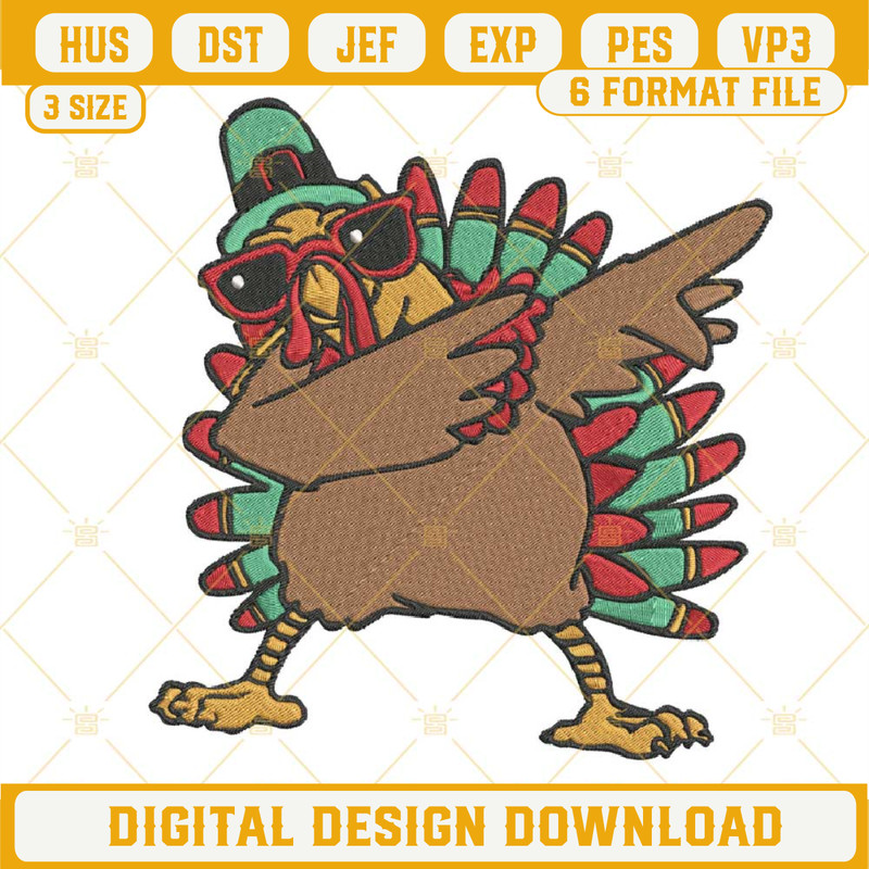 Dabbing Turkey Embroidery Designs, Turkey Thanksgiving Embroidery Design File.jpg