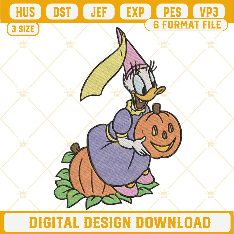 Daisy Duck With Pumpkin Embroidery Designs, Disney Duck Halloween Embroidery Pattern Files.jpg