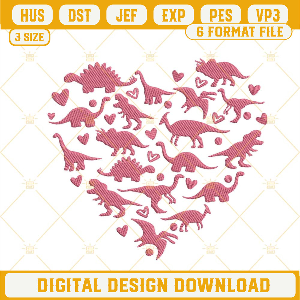 Dinosaur Heart Embroidery Design, Valentine's Day Embroidery File.jpg