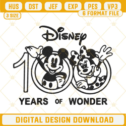 disney 100 years of wonder mickey and minnie embroidery designs, disney world embroidery files
