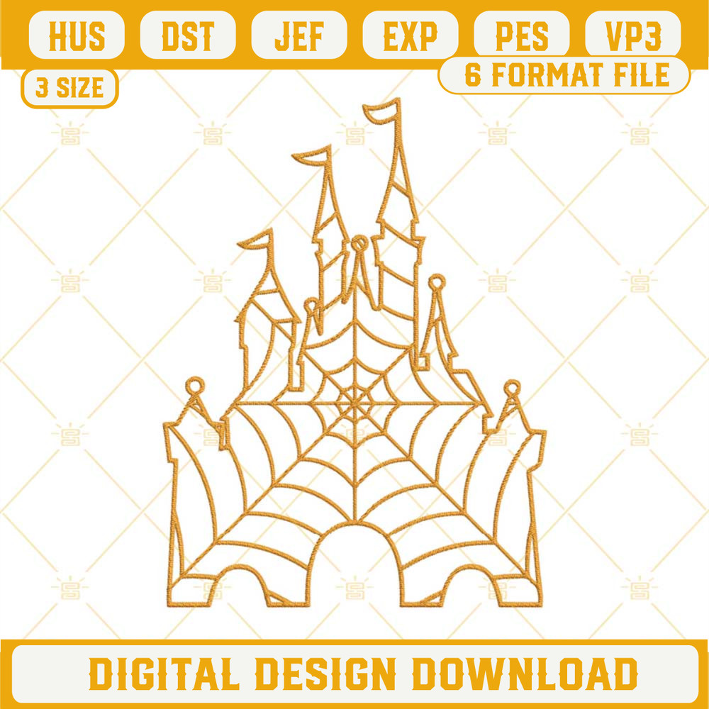Disney Castle Spiderweb Halloween Embroidery Design Files.jpg