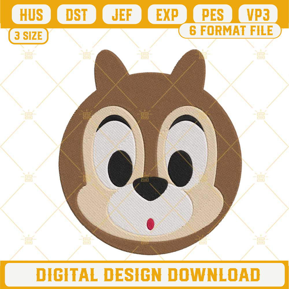 Disney Chip Face Embroidery Designs, Chip And Dale Embroidery Files.jpg