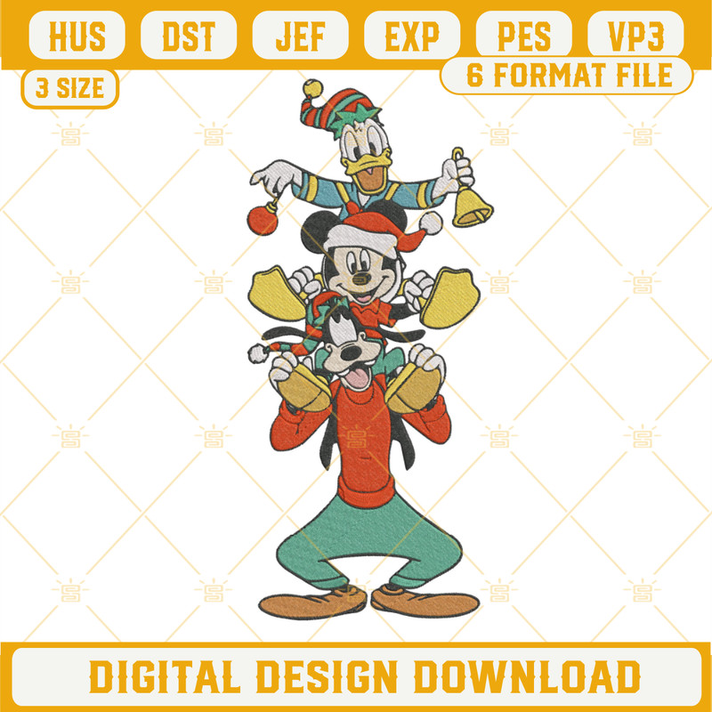 Disney Christmas Mickey Donald Goofy Embroidery Design File.png