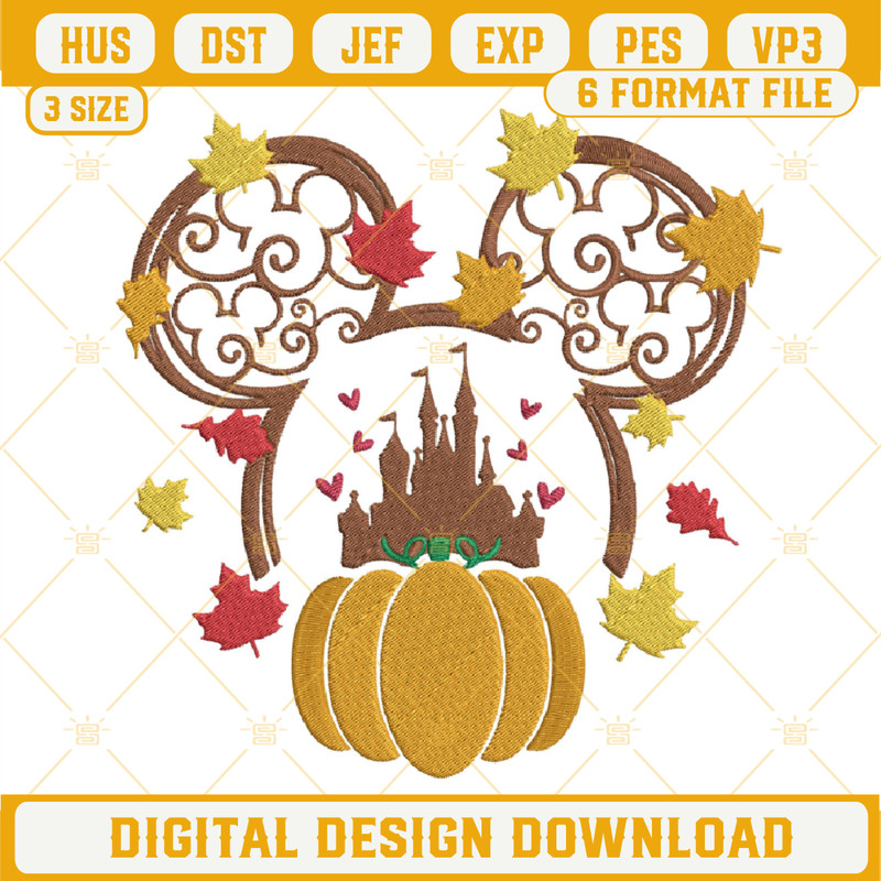 Disney Fall Pumpkin Embroidery Design, Mouse Head Pumpkin Thanksgiving Embroidery Design File.png