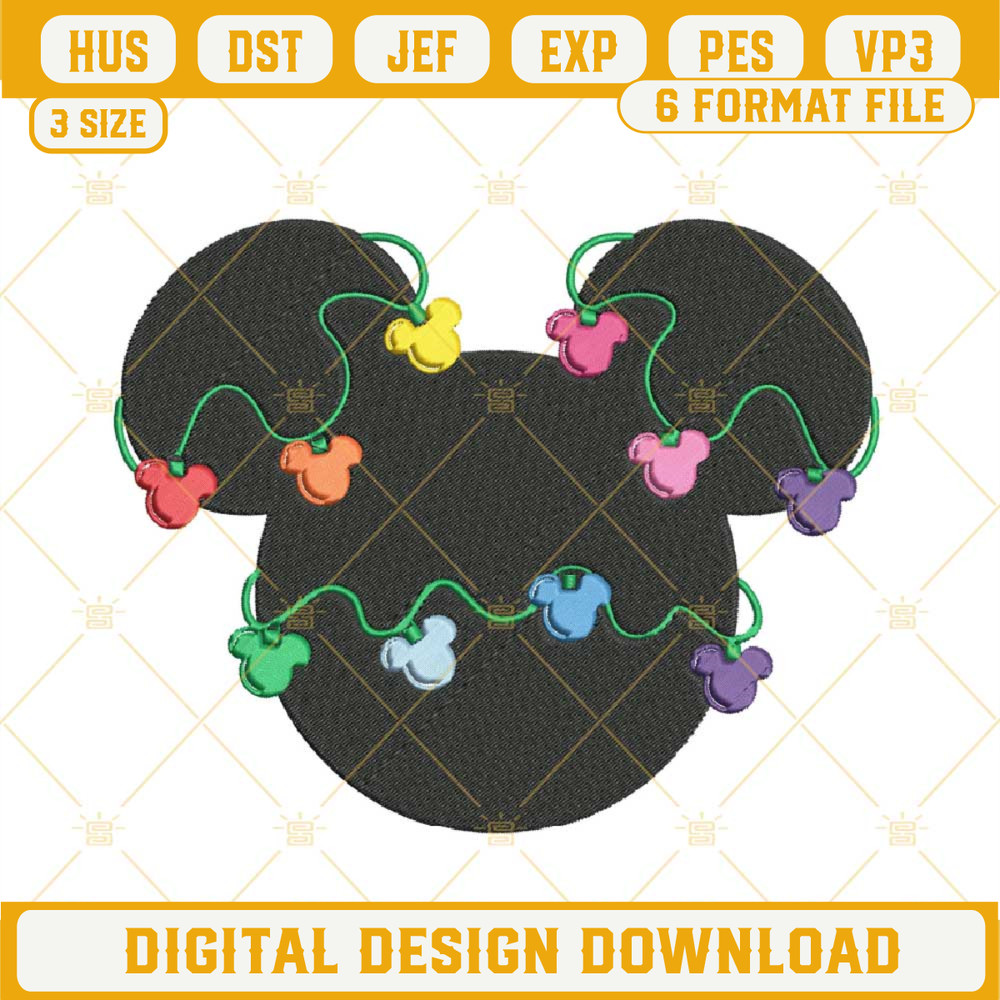 Disney Mickey Christmas Lights Embroidery Designs, Mickey Christmas Embroidery Design File.jpg