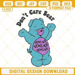 dont care bear idgaf embroidery design file
