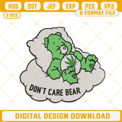 dont care bear weed embroidery designs, funny care bear stoner machine embroidery files