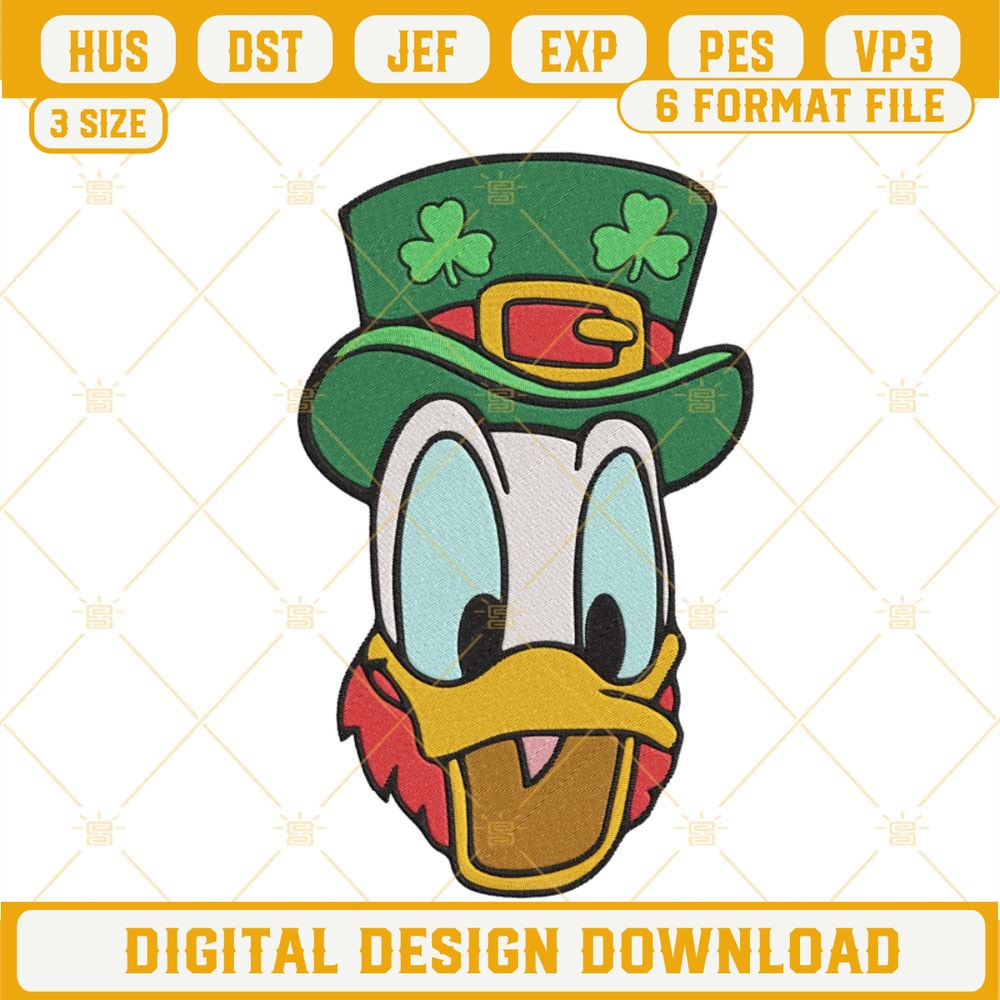 Donald Duck Leprechaun Hat Embroidery Design, Disney St Patricks Day Embroidery File.jpg
