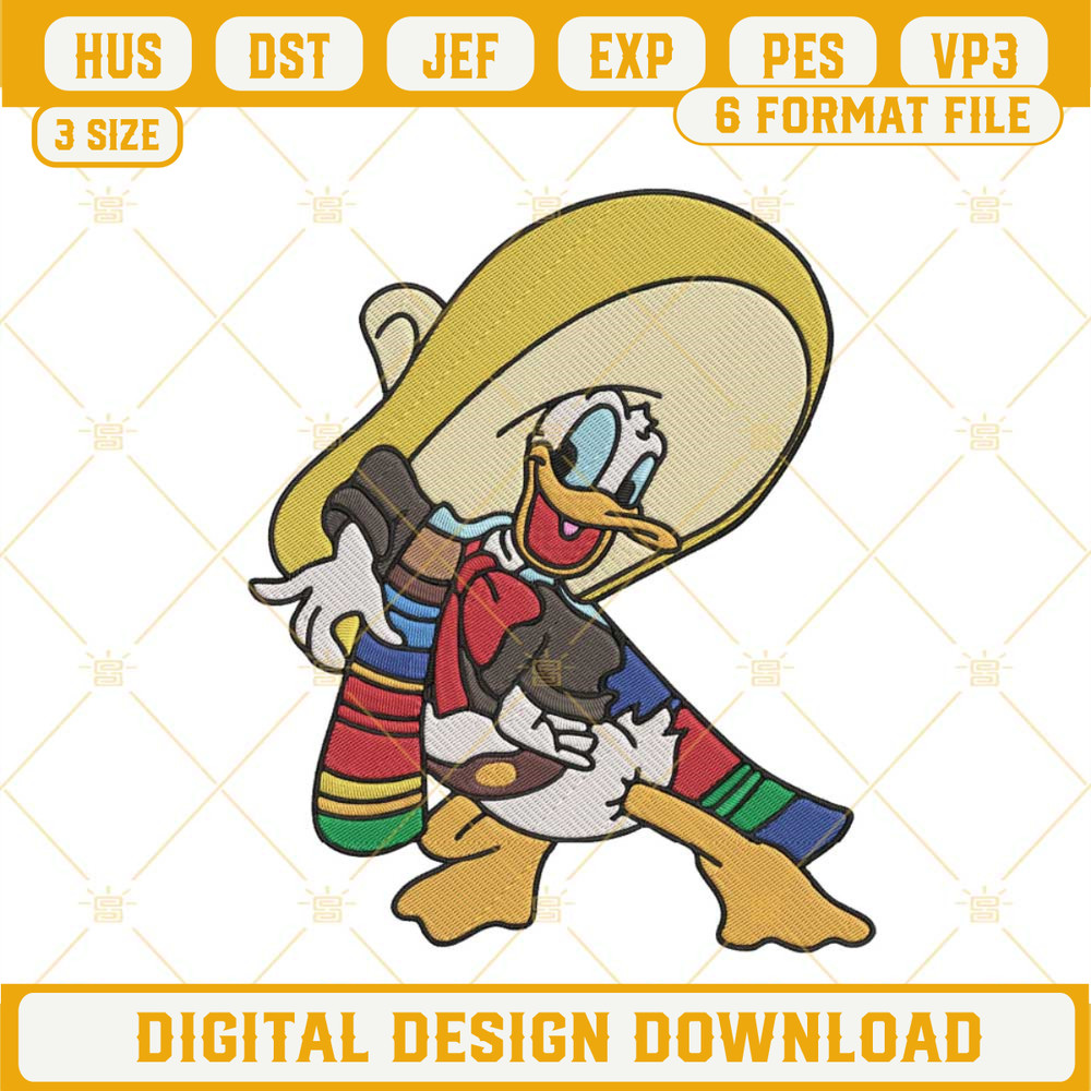 Donald Duck Sombrero Hat Embroidery Design, Disney Cinco De Mayo Machine Embroidery File.jpg