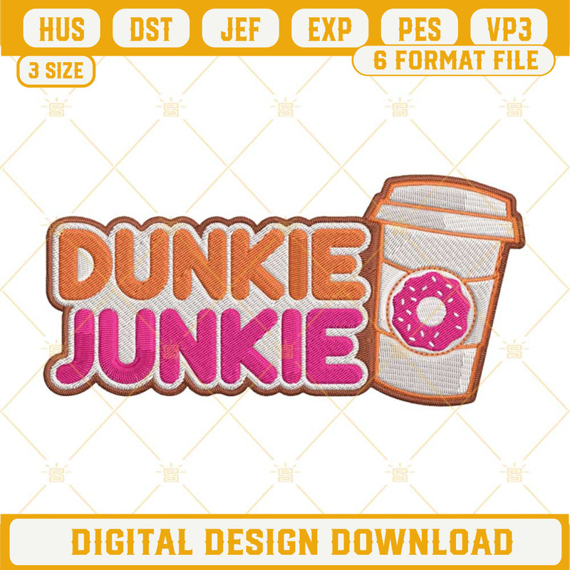 Dunkie Junkie Embroidery Designs, Coffee Cup And Doughnut Donut Embroidery Design File.jpg