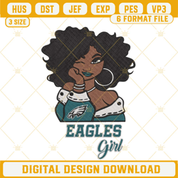 Eagles Girl Embroidery Designs, Afro Girl Philadelphia Eagles Embroidery Files