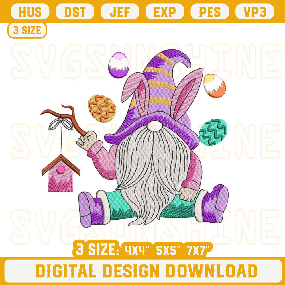 Easter Gnome Embroidery Designs, Bunny Gnome Embroidery Files.jpg