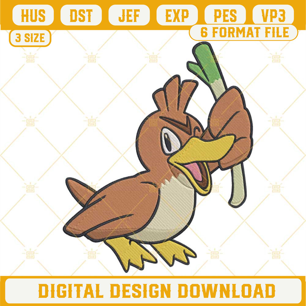 Farfetch'd Machine Embroidery Designs, Wild Duck Pokemon Embroidery Files.jpg