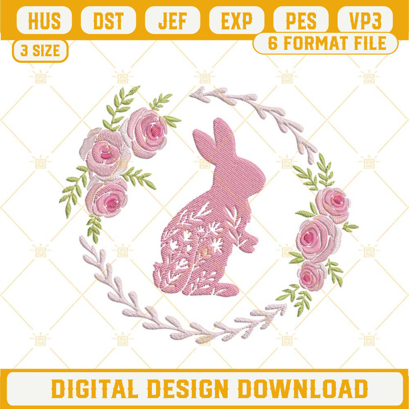 Floral Bunny Rabbit Embroidery Designs, Cute Easter Day Embroidery Files.jpg