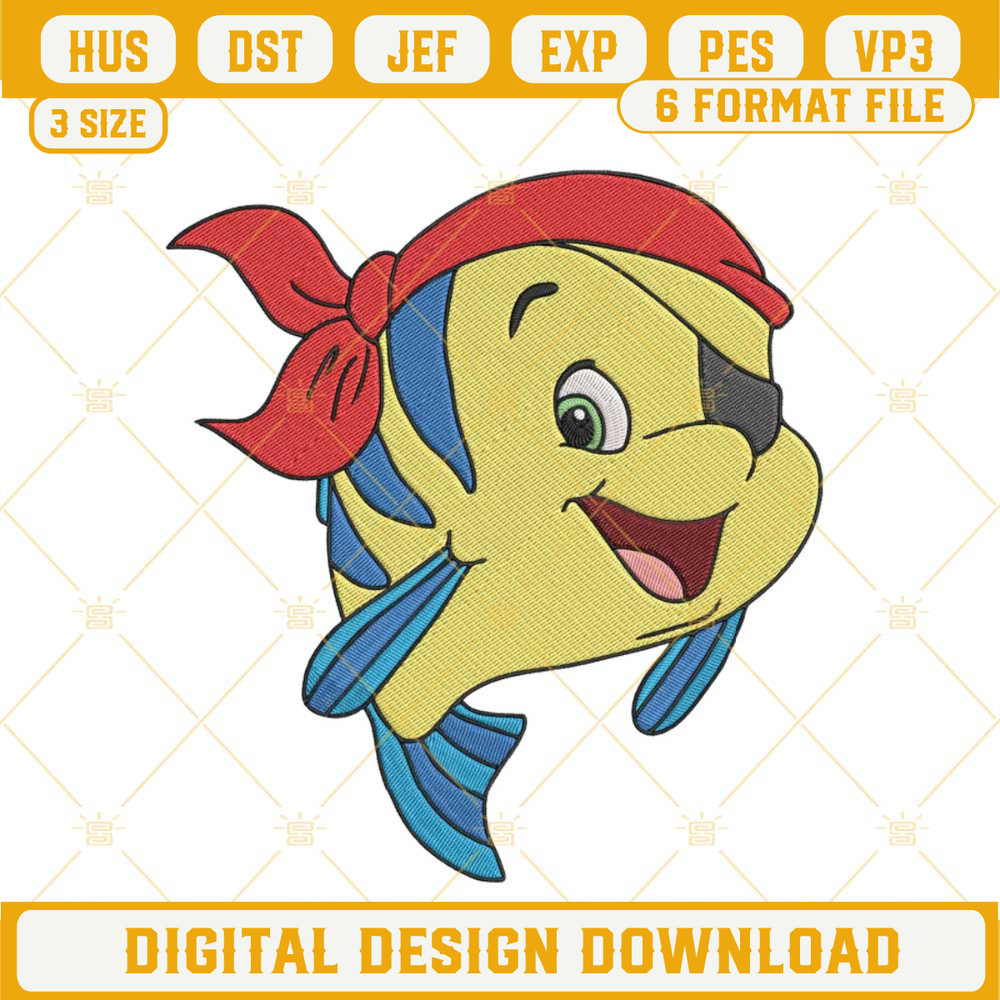 Flounder Pirate Embroidery Designs, Little Mermaid Fish Embroidery Machine Files.jpg