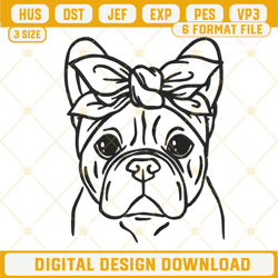 French Bulldog Bandana Embroidery Files, Cute Dog Embroidery Designs